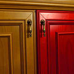 Closeup of cabinets before and after painting