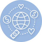 Globe with hearts and money icon