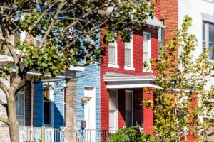 painted brick homes in a city