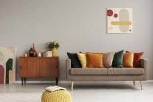 modern living room with neutral colored walls